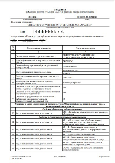 Выписка из реестра МСП