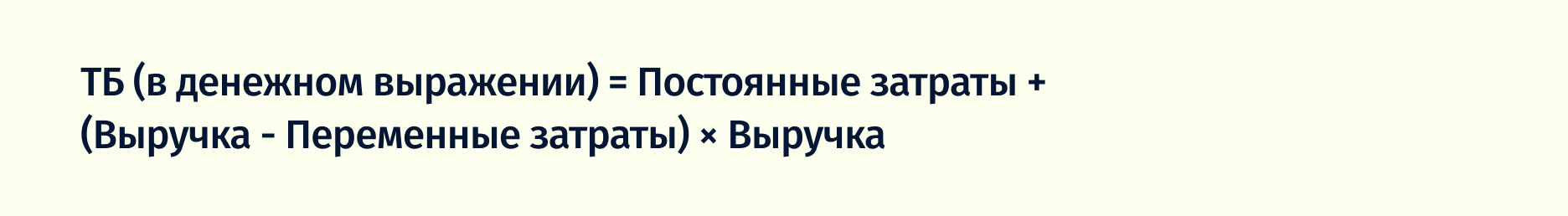 формула точки безубыточности в денежном выражении