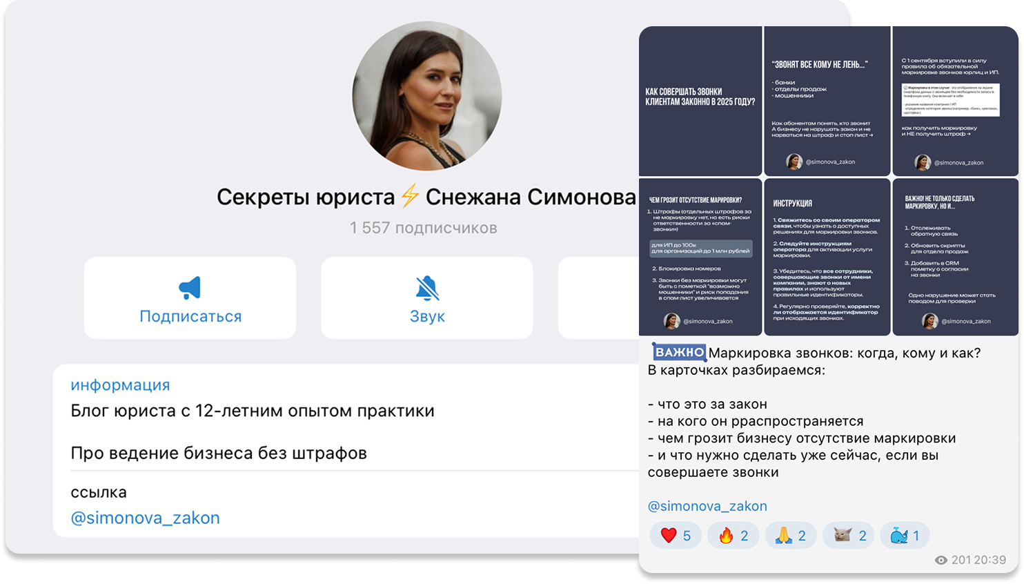 Скриншоты из канала&nbsp;«Секреты юриста⚡️Снежана Симонова»&nbsp;